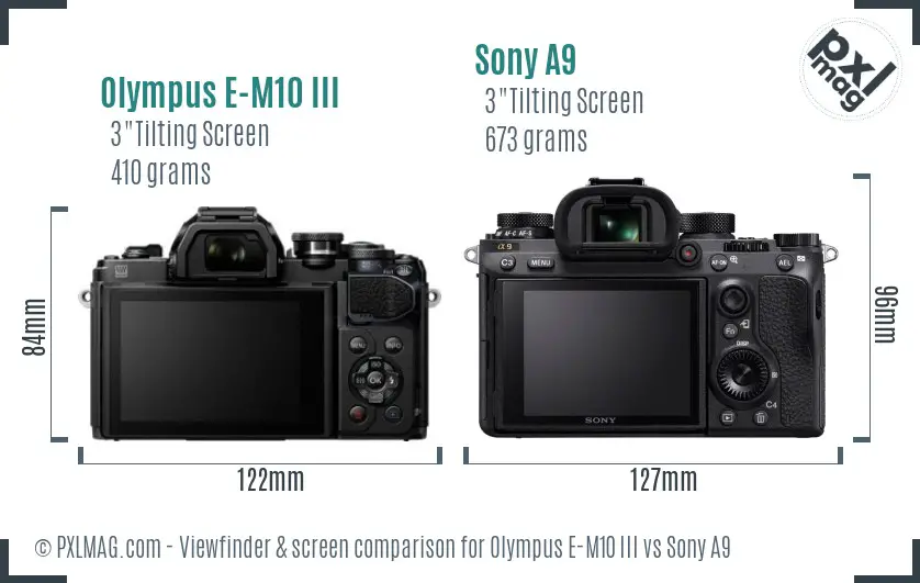 Olympus E-M10 III vs Sony A9 Screen and Viewfinder comparison