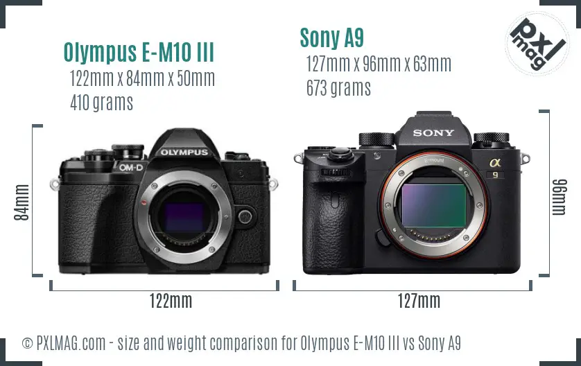 Olympus E-M10 III vs Sony A9 size comparison