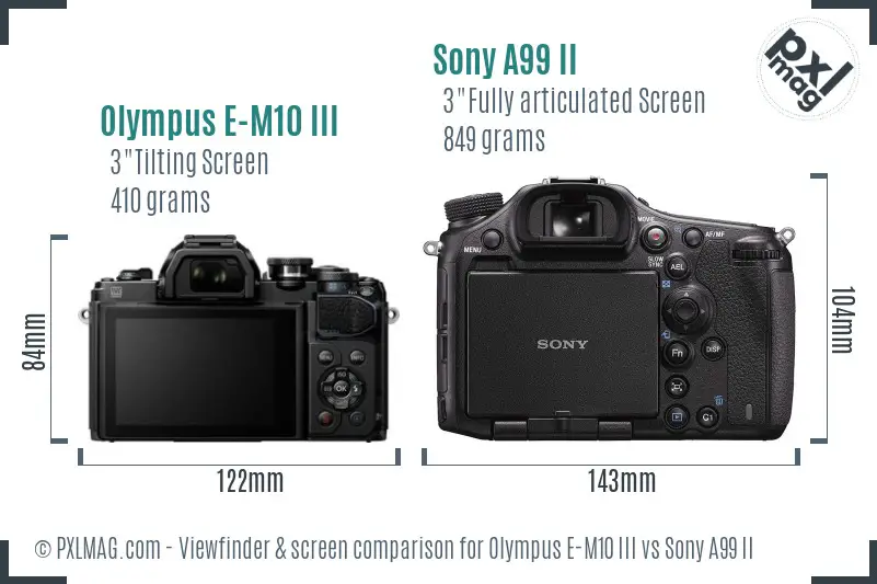 Olympus E-M10 III vs Sony A99 II Screen and Viewfinder comparison