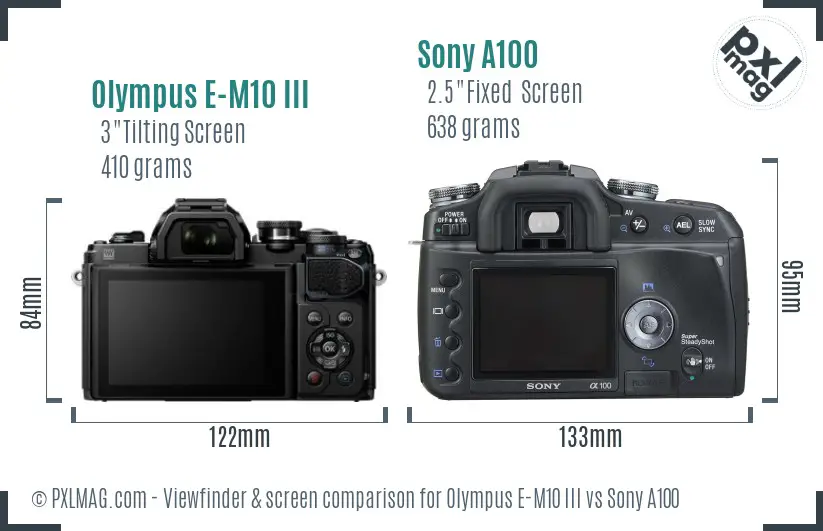 Olympus E-M10 III vs Sony A100 Screen and Viewfinder comparison