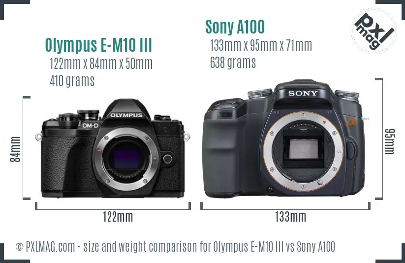 Olympus E-M10 III vs Sony A100 size comparison