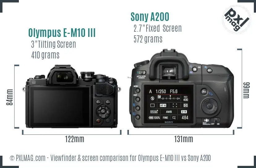 Olympus E-M10 III vs Sony A200 Screen and Viewfinder comparison