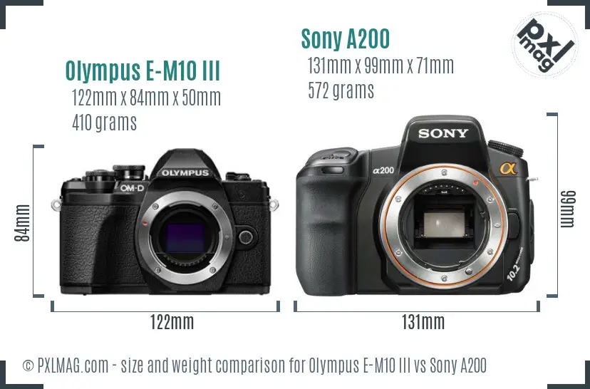 Olympus E-M10 III vs Sony A200 size comparison