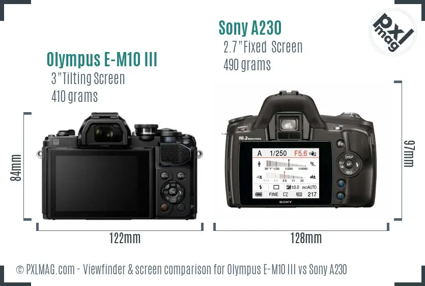 Olympus E-M10 III vs Sony A230 Screen and Viewfinder comparison
