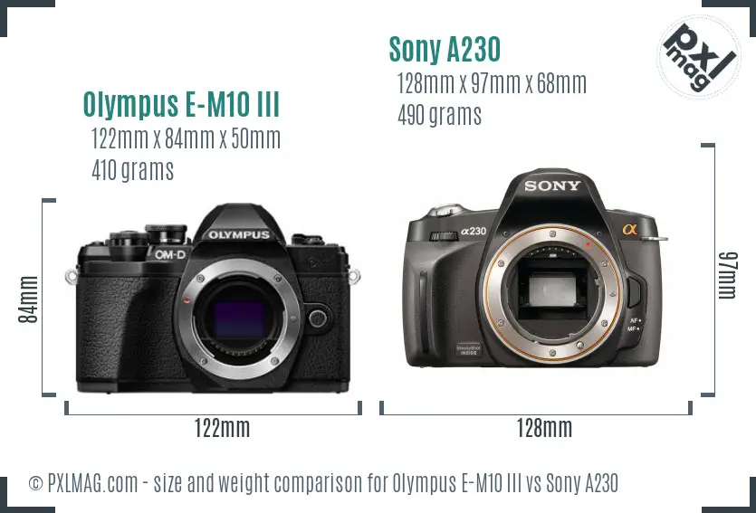 Olympus E-M10 III vs Sony A230 size comparison