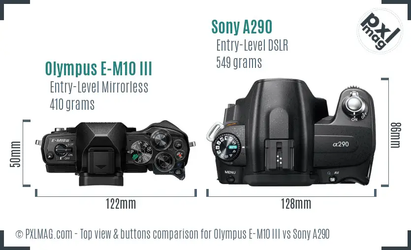 Olympus E-M10 III vs Sony A290 top view buttons comparison