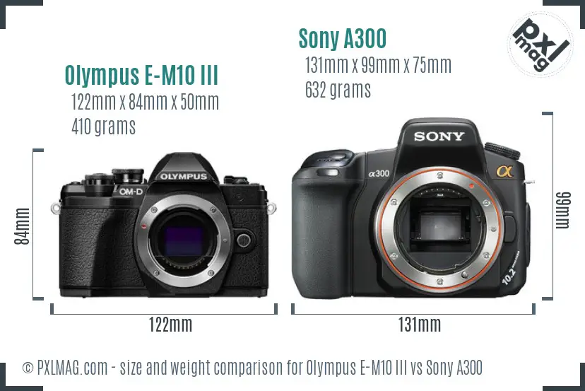 Olympus E-M10 III vs Sony A300 size comparison