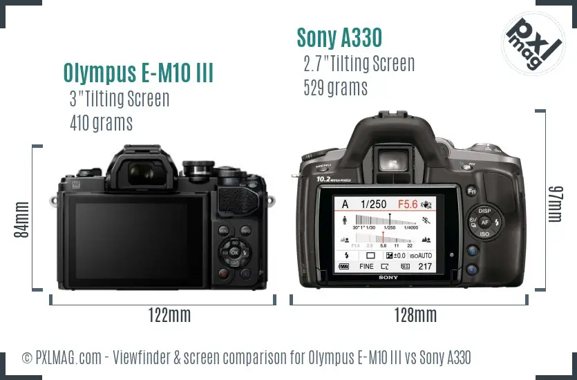 Olympus E-M10 III vs Sony A330 Screen and Viewfinder comparison