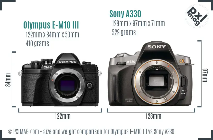 Olympus E-M10 III vs Sony A330 size comparison