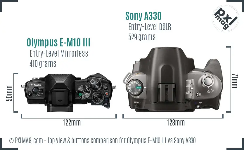 Olympus E-M10 III vs Sony A330 top view buttons comparison