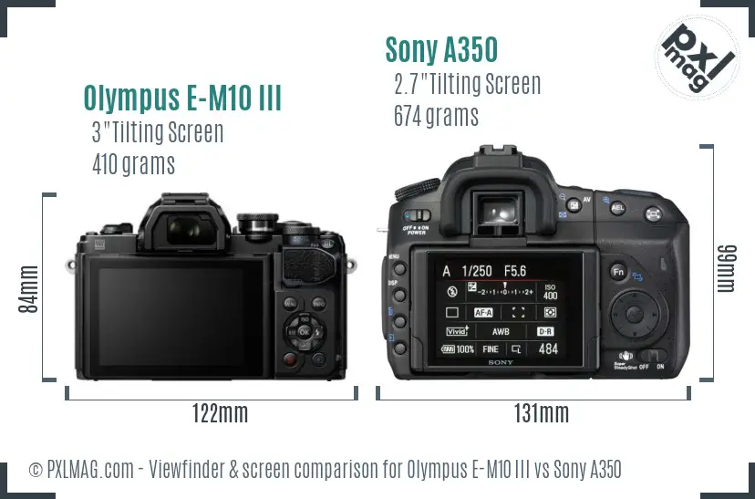 Olympus E-M10 III vs Sony A350 Screen and Viewfinder comparison