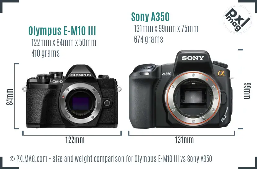 Olympus E-M10 III vs Sony A350 size comparison