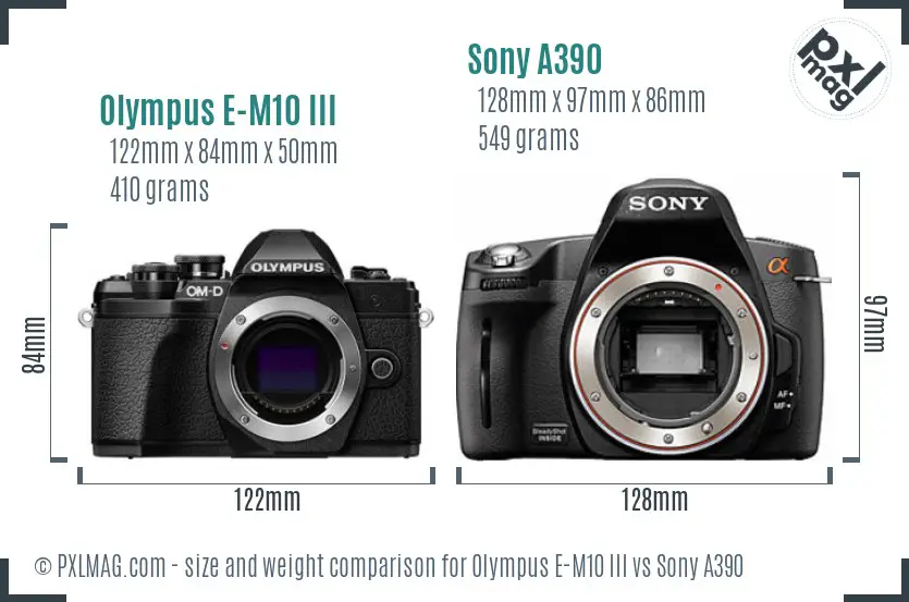 Olympus E-M10 III vs Sony A390 size comparison