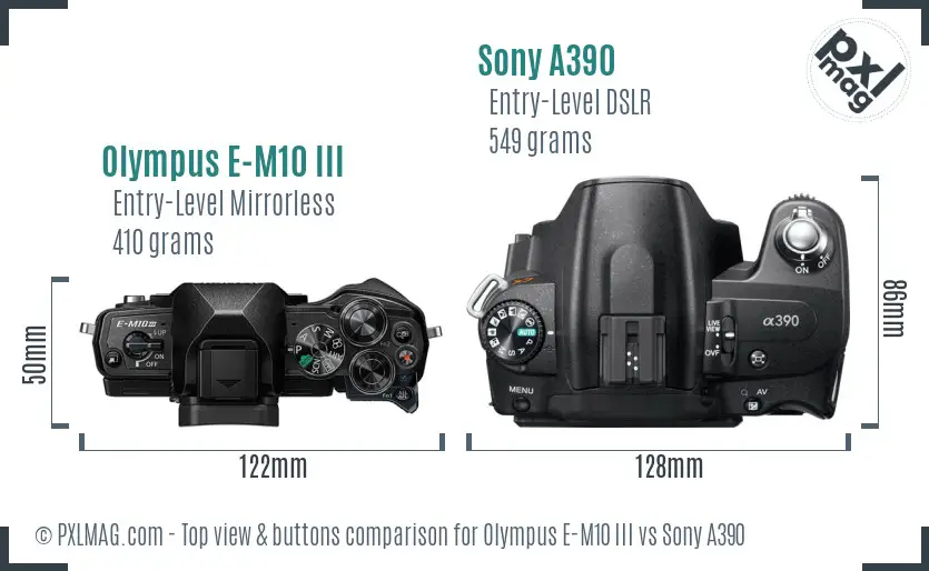 Olympus E-M10 III vs Sony A390 top view buttons comparison