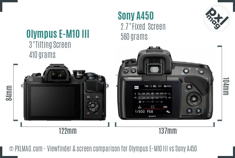 Olympus E-M10 III vs Sony A450 Screen and Viewfinder comparison