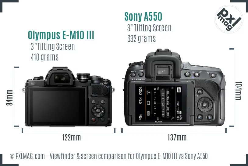 Olympus E-M10 III vs Sony A550 Screen and Viewfinder comparison