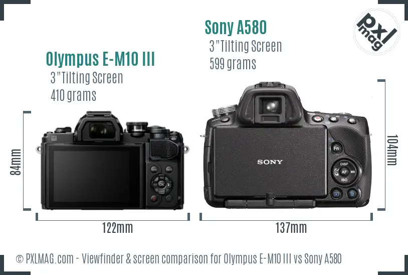 Olympus E-M10 III vs Sony A580 Screen and Viewfinder comparison