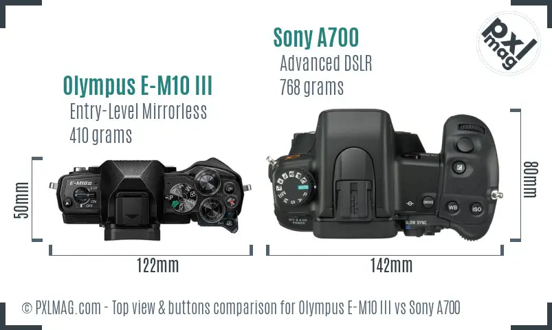 Olympus E-M10 III vs Sony A700 top view buttons comparison