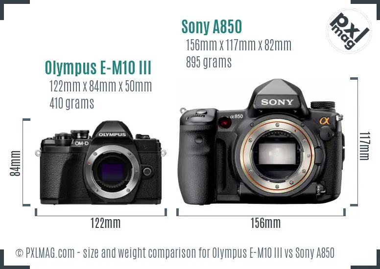 Olympus E-M10 III vs Sony A850 size comparison