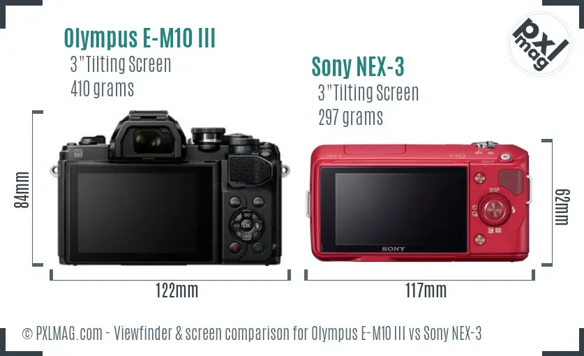 Olympus E-M10 III vs Sony NEX-3 Screen and Viewfinder comparison