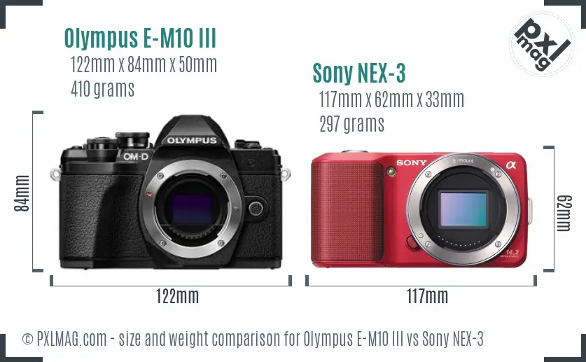 Olympus E-M10 III vs Sony NEX-3 size comparison