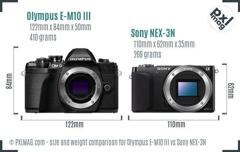 Olympus E-M10 III vs Sony NEX-3N size comparison