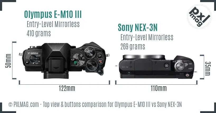 Olympus E-M10 III vs Sony NEX-3N top view buttons comparison
