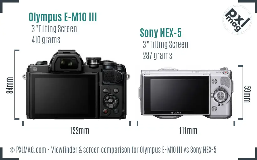 Olympus E-M10 III vs Sony NEX-5 Screen and Viewfinder comparison