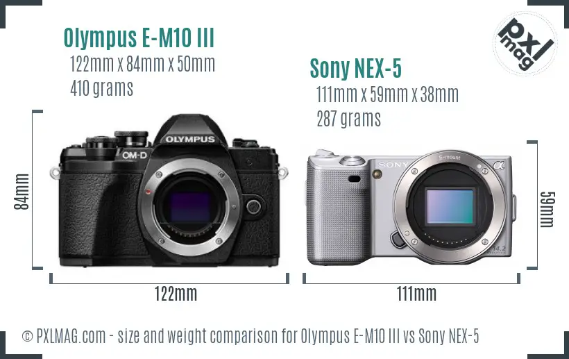 Olympus E-M10 III vs Sony NEX-5 size comparison