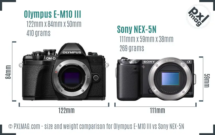 Olympus E-M10 III vs Sony NEX-5N size comparison