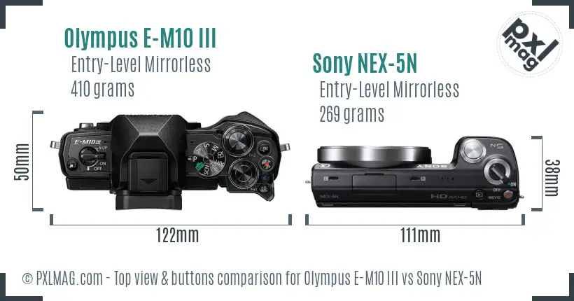 Olympus E-M10 III vs Sony NEX-5N top view buttons comparison