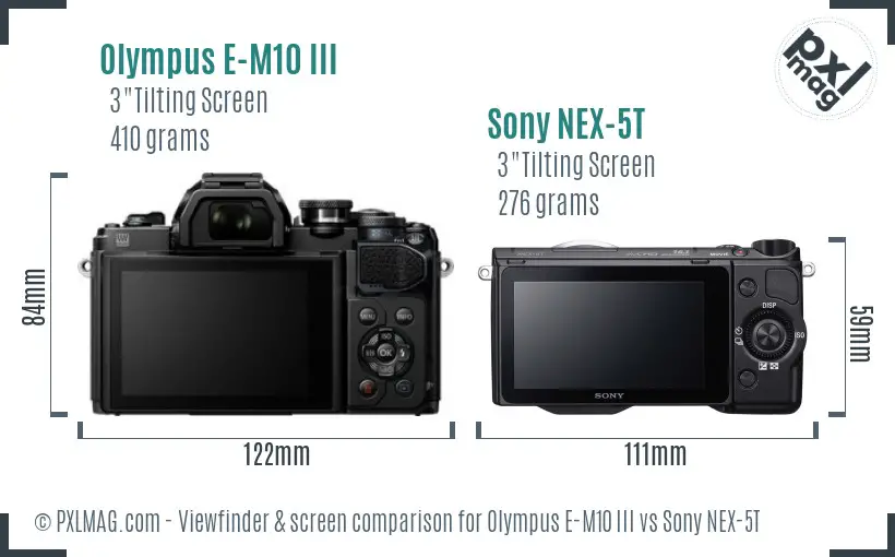 Olympus E-M10 III vs Sony NEX-5T Screen and Viewfinder comparison