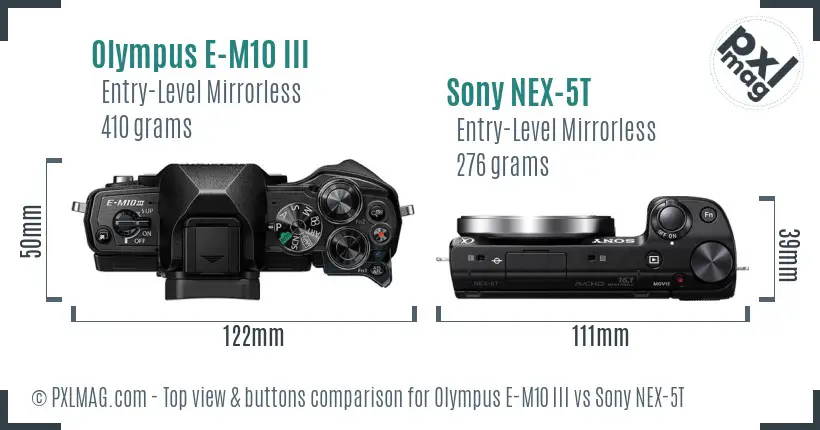 Olympus E-M10 III vs Sony NEX-5T top view buttons comparison
