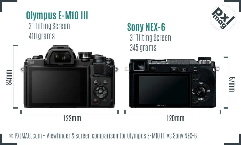 Olympus E-M10 III vs Sony NEX-6 Screen and Viewfinder comparison