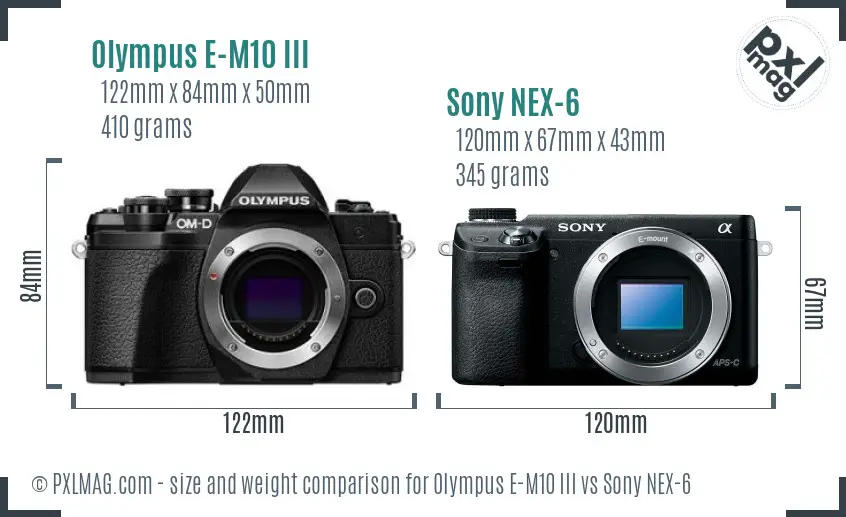 Olympus E-M10 III vs Sony NEX-6 size comparison