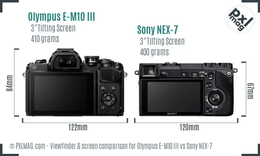 Olympus E-M10 III vs Sony NEX-7 Screen and Viewfinder comparison