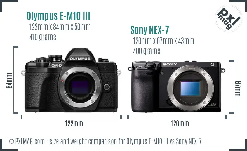 Olympus E-M10 III vs Sony NEX-7 size comparison