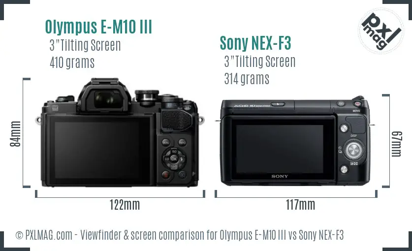 Olympus E-M10 III vs Sony NEX-F3 Screen and Viewfinder comparison