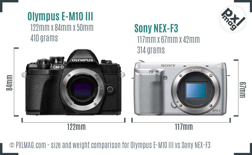 Olympus E-M10 III vs Sony NEX-F3 size comparison