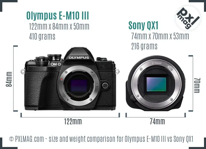 Olympus E-M10 III vs Sony QX1 size comparison