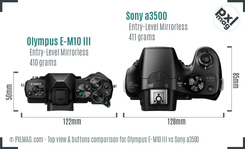 Olympus E-M10 III vs Sony a3500 top view buttons comparison