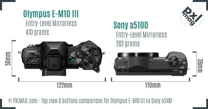 Olympus E-M10 III vs Sony a5100 top view buttons comparison