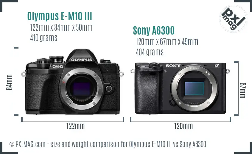 Olympus E-M10 III vs Sony A6300 size comparison
