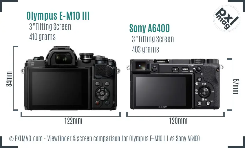 Olympus E-M10 III vs Sony A6400 Screen and Viewfinder comparison