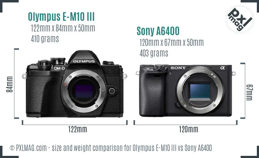 Olympus E-M10 III vs Sony A6400 size comparison