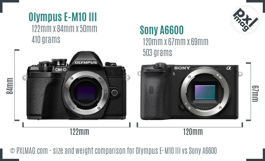Olympus E-M10 III vs Sony A6600 size comparison