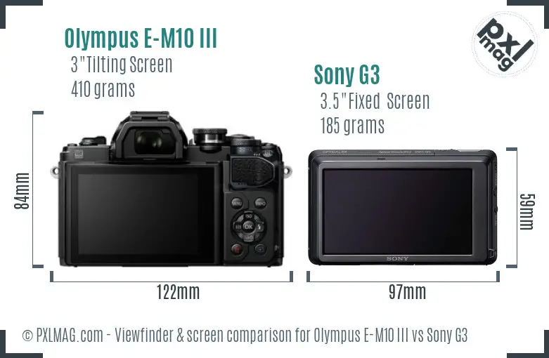 Olympus E-M10 III vs Sony G3 Screen and Viewfinder comparison