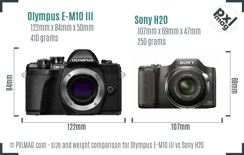 Olympus E-M10 III vs Sony H20 size comparison