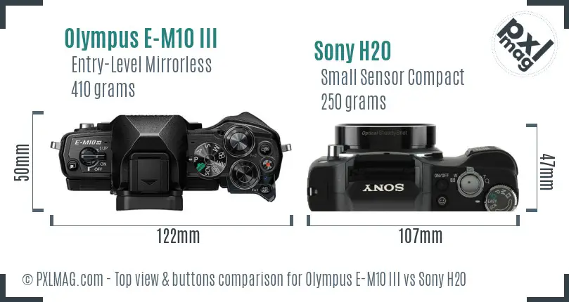 Olympus E-M10 III vs Sony H20 top view buttons comparison