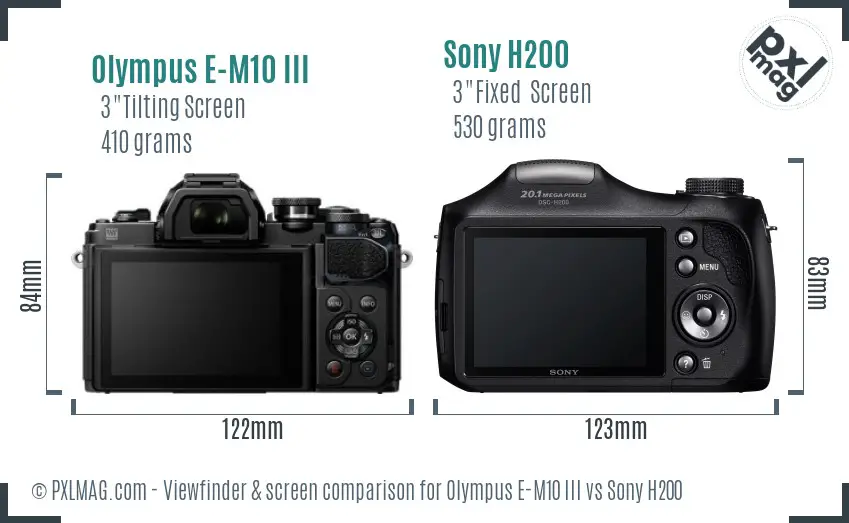Olympus E-M10 III vs Sony H200 Screen and Viewfinder comparison